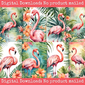 Watercolor Flamingo Printable Tropical Journal Cards Ephemera Pack
