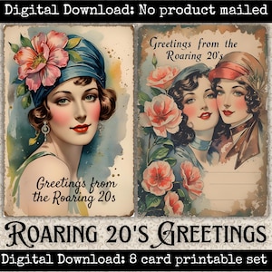 Roaring 20s Postkarten Set Vintage Flapper Junk Journal Ephemera Retro Grußkarten Scrapbook & Happy Mail Zubehör