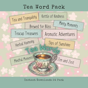 Tee Themed Work Pack Druckbare Verzierungen für Junk Journals und Scrapbooks Tea Lover Journal