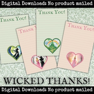 Boze geïnspireerde bedankbriefjes Afdrukbaar briefpapier Scrapbookpapier Notitiepapier DIY-bedankkaarten Dankbaarheid Waardering Happy Glinda Oz