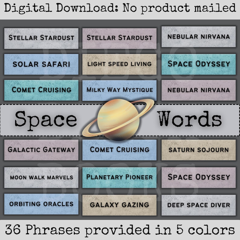 Space Word Pack Printable Astronomy Sci-fi Astronaut Scrapbook ...