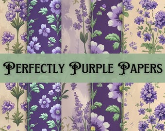 Printable Purple Floral Wallpaper Scrapbook Paper Collage Sheets