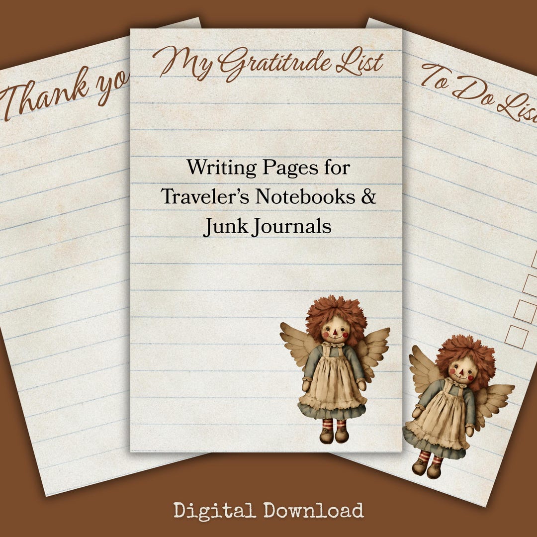 Raggedy Ann Angel Doll Writing Pages Printable Vintage Junk Journal ...