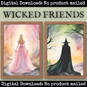 Boze geïnspireerde vriendschap afdrukbare muurkunst tovenaar van Oz Wicked Musical Glinda tarten zwaartekracht collage decoupage DIY ongewenste dagboek kortstondige