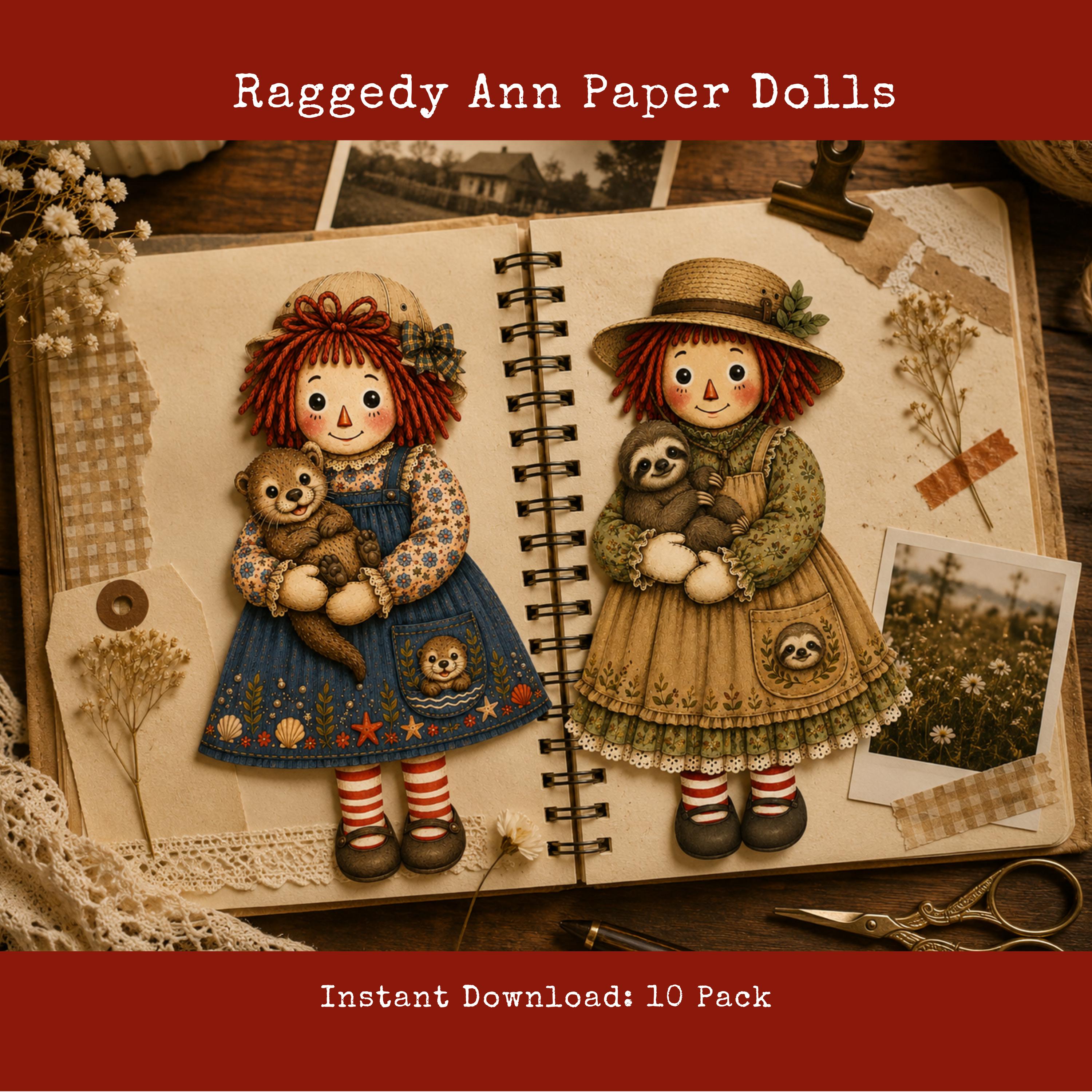 Raggedy Ann Paper Dolls Printable Animal Friends Fussy Cuts Junk ...