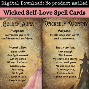 Tarjetas de álbum de recortes inspiradas en Wicked, paquete de hechizos de amor propio, hoja de collage de efímeras de diario basura Wicked, afirmaciones de Glinda Elphaba que desafían la gravedad