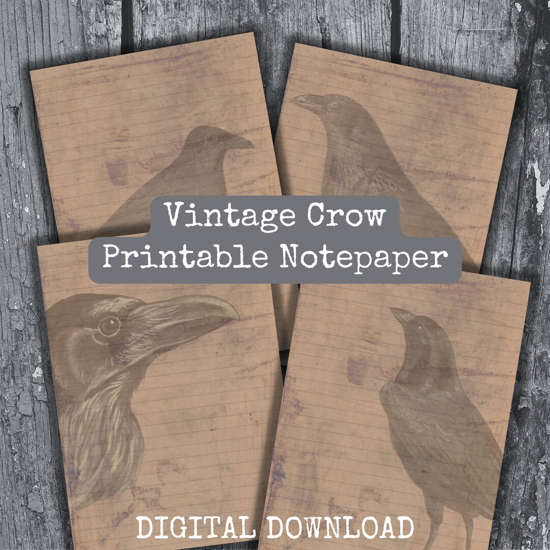 Vintage Crow Printable Lined Notepaper Set Vintage Crow Ephemera ...