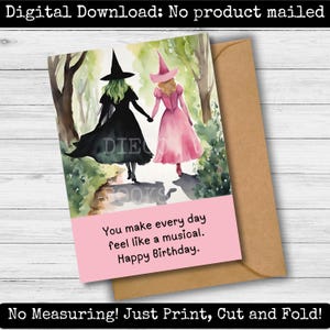 Carte d'anniversaire inspirée d'une comédie musicale méchante imprimable Glinda Elphaba Magicien d'Oz ami soeur petite amie tante maman fille danse à travers la vie