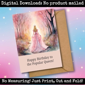 Tarjeta de cumpleaños imprimible de Glinda, inspirada en la bruja buena de la luz para mamá, hija y amiga.