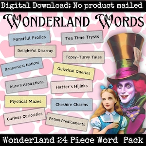 Alice in Wonderland Word Pack 24 Printable Phrases in 5 Colors