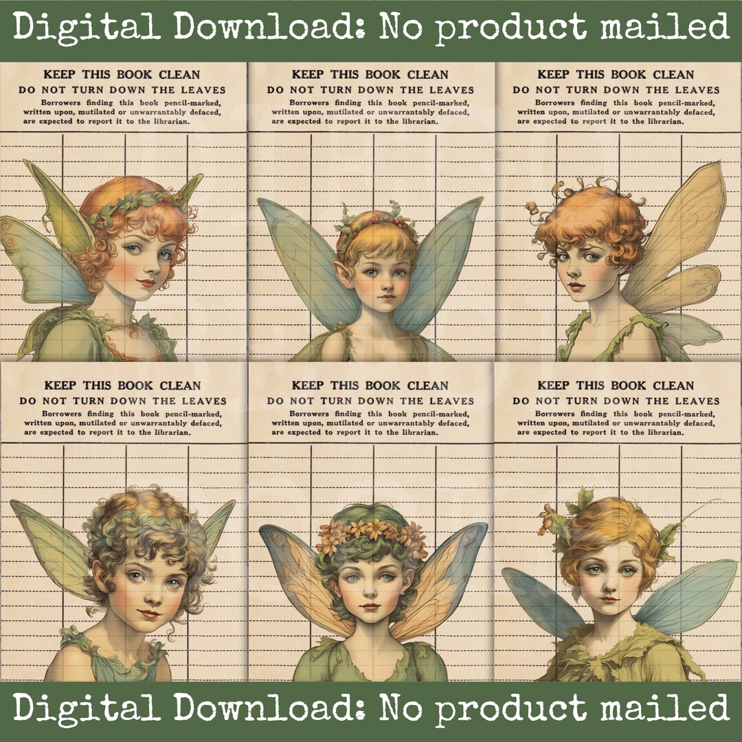 Pixie Library Card Printable Vintage Pixie Theme Scrapbook Papers Pixie ...