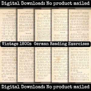 1800年代のヴィンテージドイツ語読書練習帳ページ印刷可能10ピースセットヴィンテージドイツ語エフェメラドイツ語言語印刷可能な帳ページ