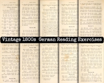 German Reading Exercises Vintage 1800s Book Pages Printable Scrapbook Pages
