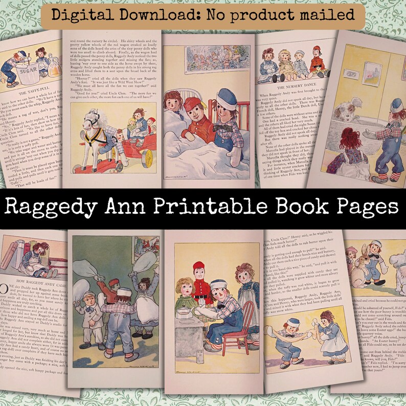 Raggedy Ann Book Pages Vintage Printable Download Set 2, Vintage ...