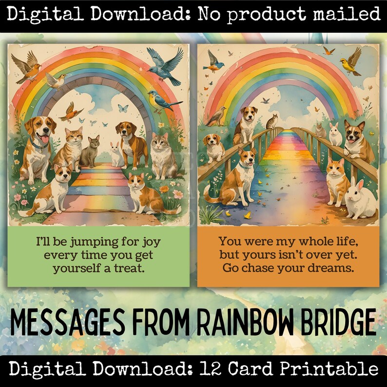 Messages From Rainbow Bridge Printable Pet Loss Cards for Comfort ...