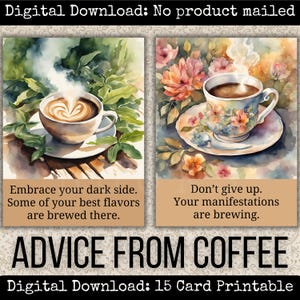 Conselhos do café Conjunto de cartões para impressão Café Ephemera Junk Journal Cards Afirmações de café para impressão Citações de café Páginas de scrapbook Colagem