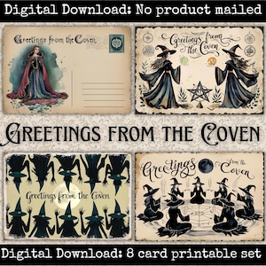 Greetings from the Coven druckbare Postkarten Junk Journal Ephemera Witchy Happy Mail Scrapbook Karten