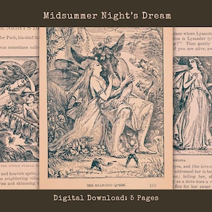 A Midsummer Night’s Dream Vintage Shakespeare Story Illustrations Printable Scrapbook Collage Sheets