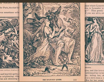 A Midsummer Night’s Dream Vintage Shakespeare Story Illustrations Printable Scrapbook Collage Sheets