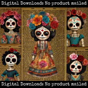 Day of the Dead on Antique Latin Pages Dia de los Muertos Digital Ephemera for Junk Journals Scrapbooks Paper Crafts