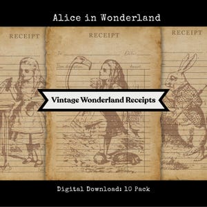 Printbare Alice in Wonderland-bonnen, printbare scrapbookkaarten, junk journal-kit