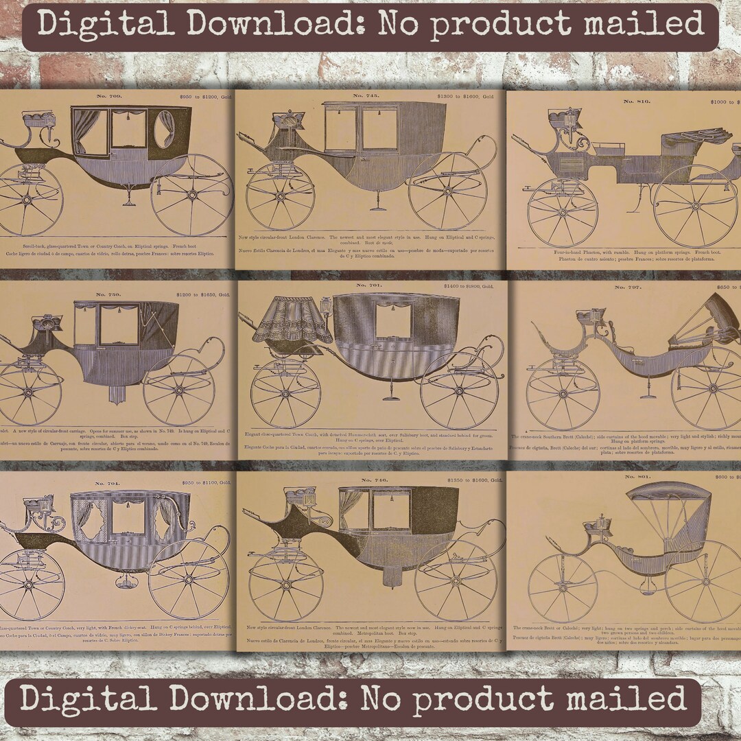 Vintage 1869 Carriage Catalogue Images 10 Piece Printable Set Vintage