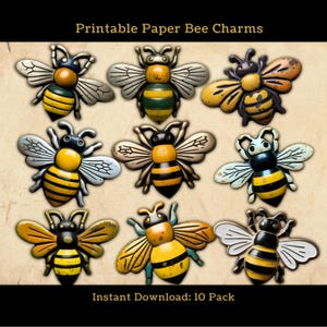Printable Paper Bee Charms Embellishments for Scrapbooks