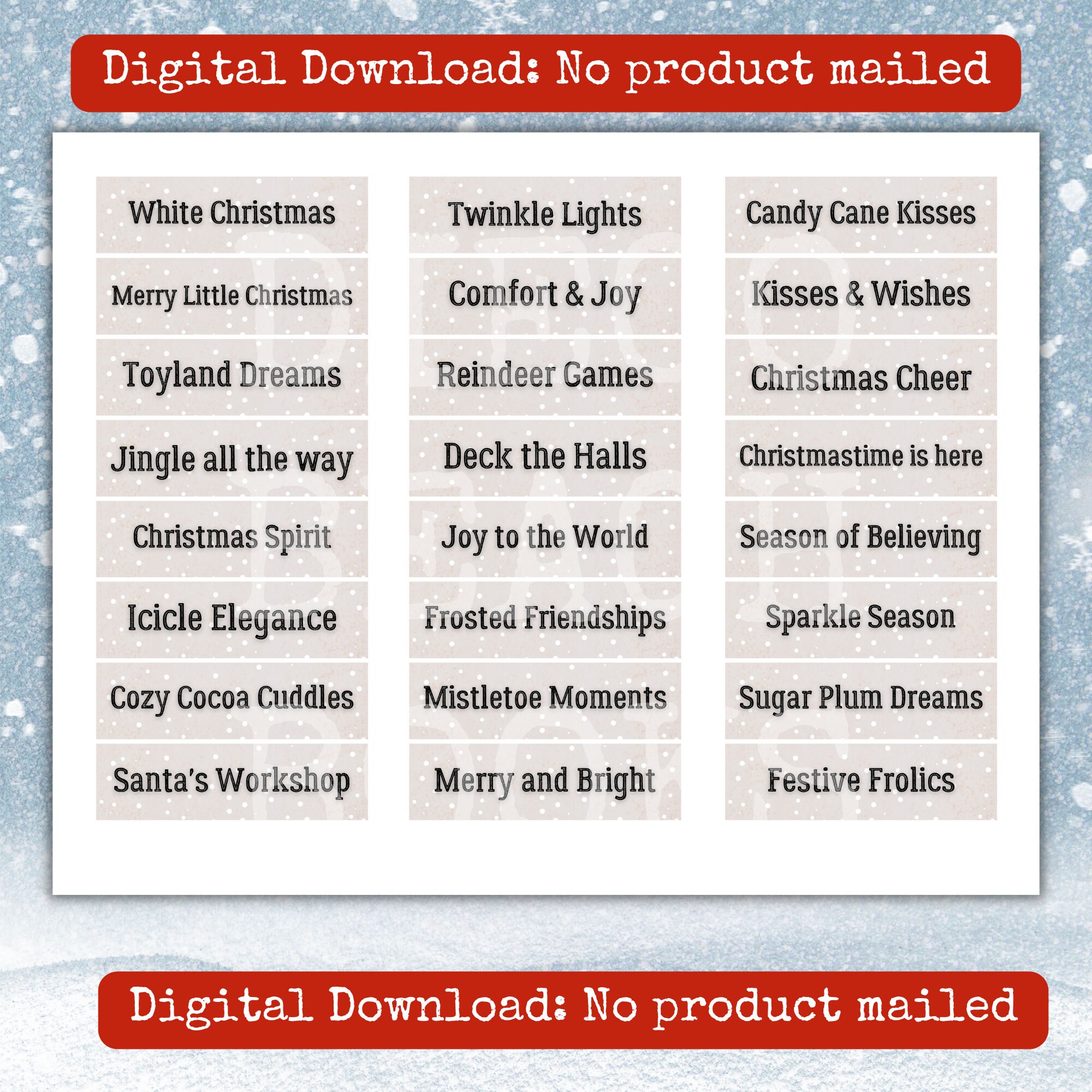 Printable Christmas Phrases 24 Piece Set 1 in Five Colors Word Printable Christmas Phrases 24 Piece Set 1 in Five Colors Word