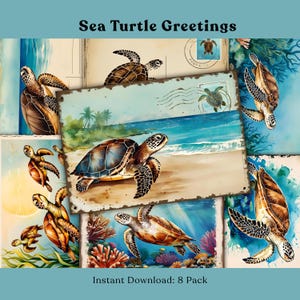 Ensemble de cartes postales imprimables Tortue de mer