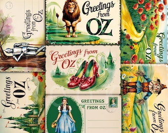 Wizard of Oz Postcards Printable Vintage Scrapbook Cards Junk Journal Kit