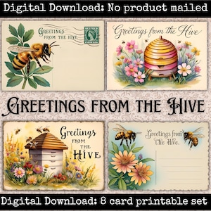 Saluti di ispirazione vintage dall'alveare Cartoline delle api Set di effimeri stampabili per diari spazzatura Scrapbooking Summer Happy Mail