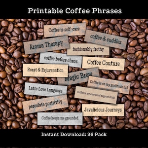 Coffee Word Strips Printable Embellishments Junk Journals Ephemera Kit