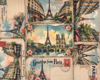 Printable Paris Postcards Printable Vintage French Ephemera for Junk Journals and Scrapbooks