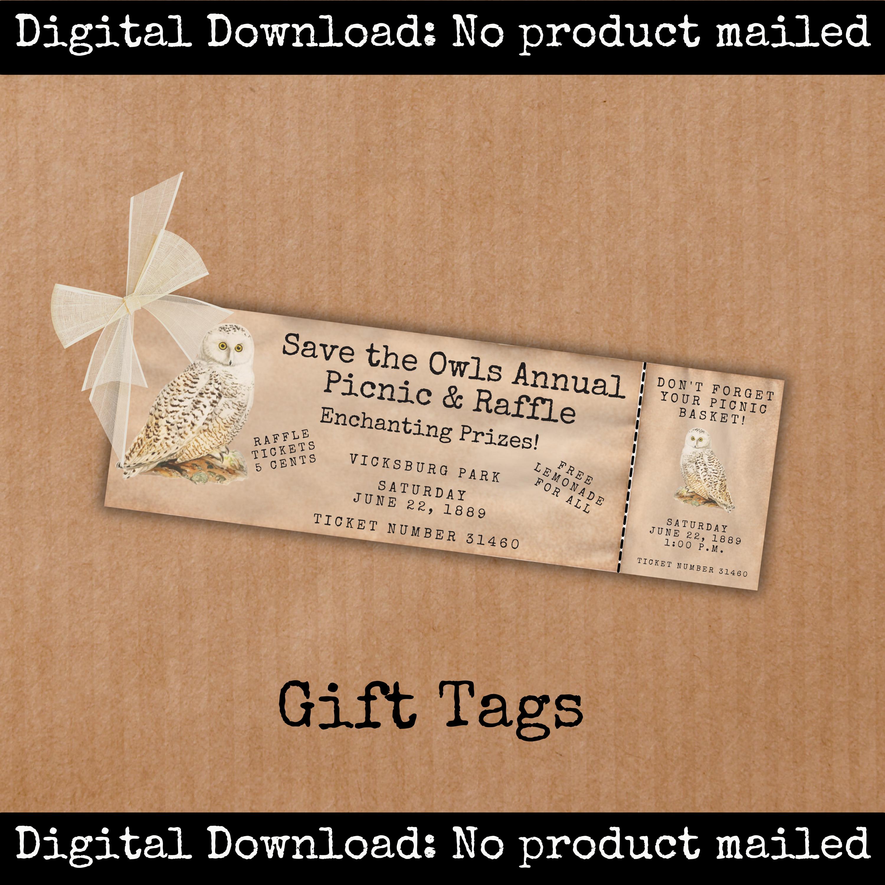 Owl Bookmarks Printable Raffle Ticket Scrapbook Cards Junk Journal ...