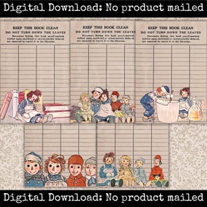 Ensemble imprimable de cartes de bibliothèque Raggedy Ann et Andy Papiers de scrapbooking Raggedy Ann Papier indésirable Raggedy Ann Journal éphémères Papiers de création Raggedy Ann