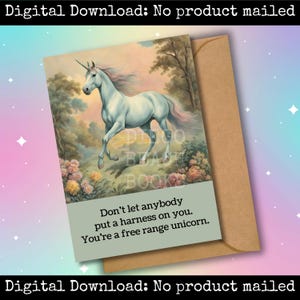 Carte imprimable gratuite Licorne Encouragement drôle pour anniversaire Remise des diplômes Amitié Courage joyeux toutes occasions Célébration