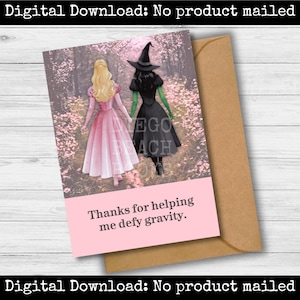 Tarjeta de agradecimiento inspirada en Wicked Glinda Elphaba Mago de Oz Amiga Hermana Maestra Novia Tía Mamá Hija Abuela Papelería imprimible