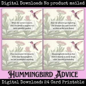 Cartões de Afirmação "Conselhos de um Beija-flor" Conjunto para Imprimir 24 Citações Inspiradoras para Diários de Junk Mail Etiquetas de Presente para Scrapbooking Objetos Efêmeros