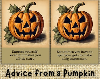 Afdrukbaar levensadvies van een pompoen Afdrukbare kaarten Herfstplakboekkaarten Halloween-rommeldagboek