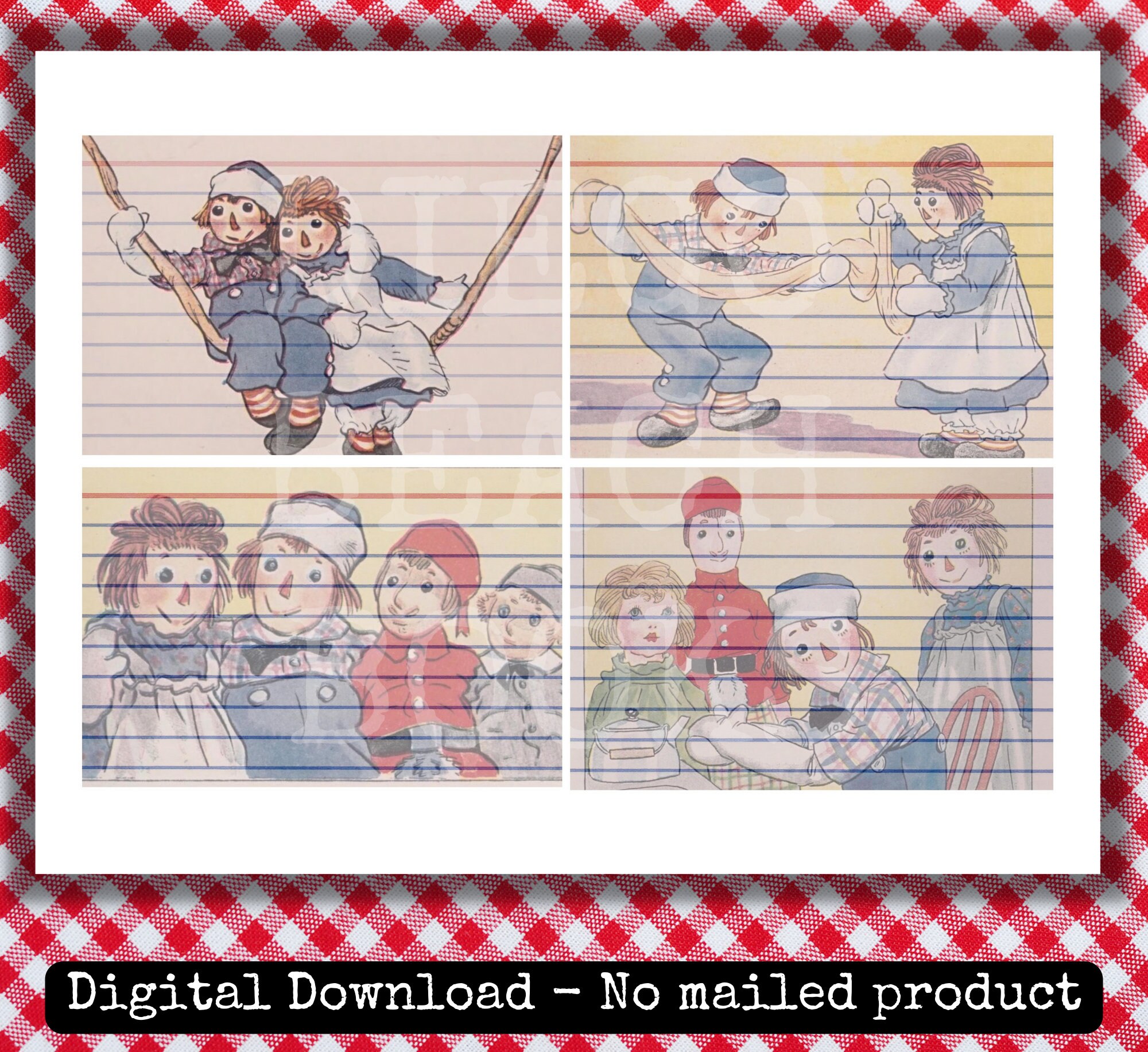 Raggedy Ann and Andy Printable Vintage Index Card 8 Piece Set, Raggedy ...