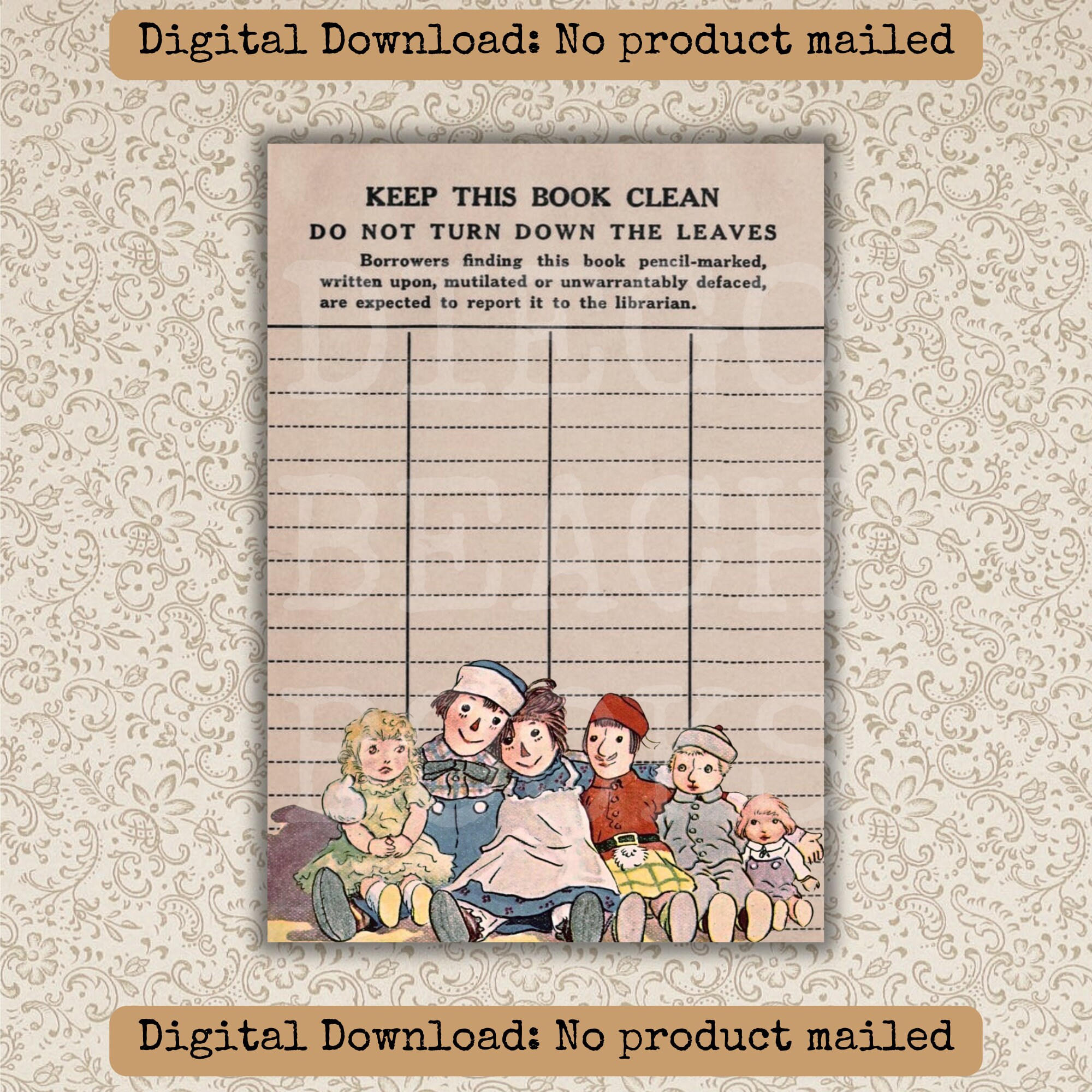 Raggedy Ann and Andy Library Card Printable Set Raggedy Ann Scrapbook ...