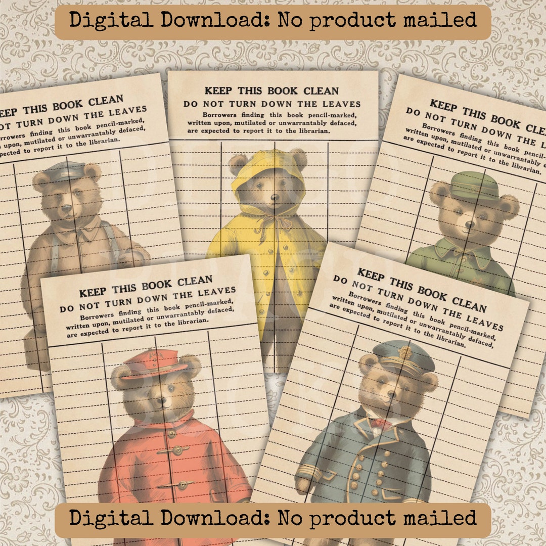 Teddy Bear Library Card Printable Set Teddy Bear Scrapbook Papers Teddy