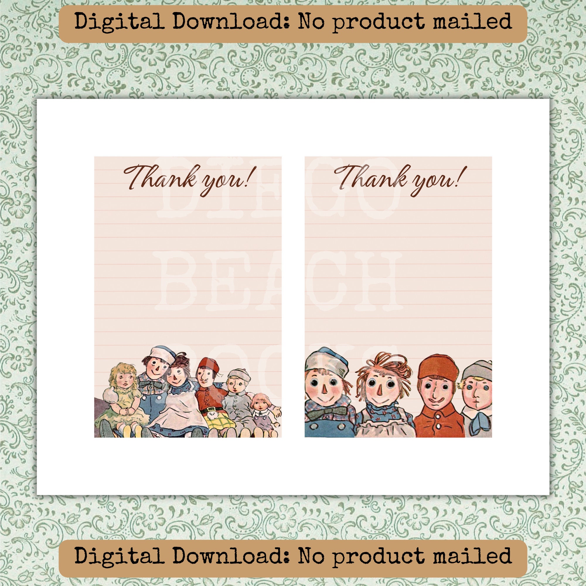 Raggedy Ann Thank You Notes Printable Set Raggedy Ann Stationery ...