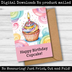 Tarjeta de cumpleaños Feliz cumpleaños Cupcake Tarjeta de felicitación imprimible Amiga Hermana Tía Mamá Hija Amor Amistad Hornear Cupcake Suministros para fiesta