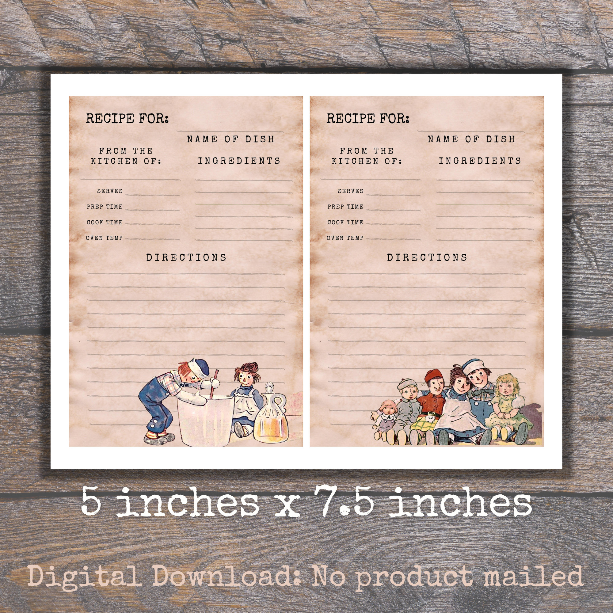 Raggedy Ann Recipe Card Printable Set Raggedy Ann Ephemera - Etsy