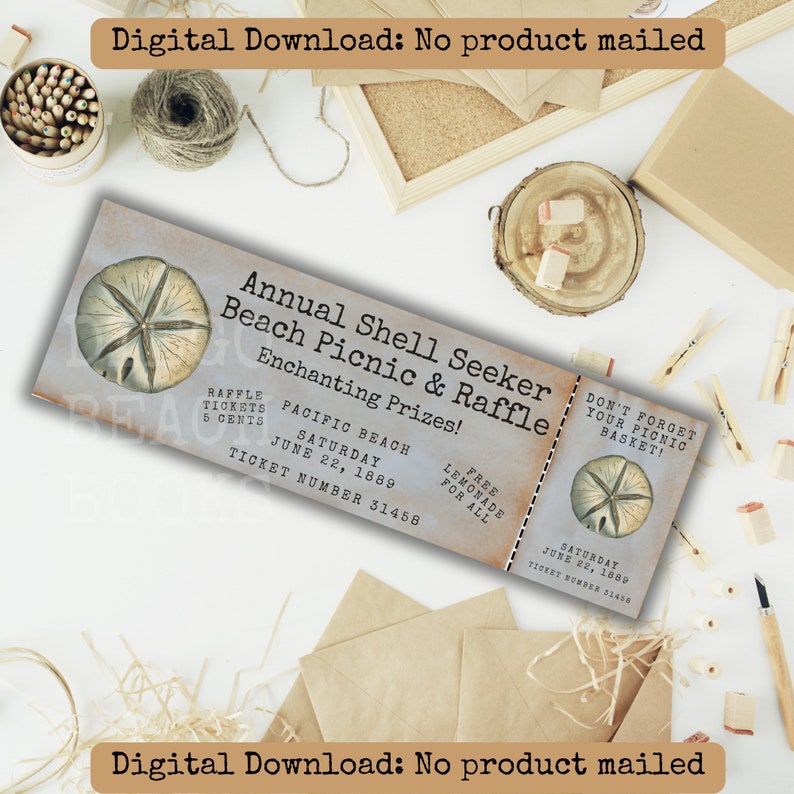 Shell Seekers Raffle Ticket Vintage Printable Download Set Ocean Junk ...