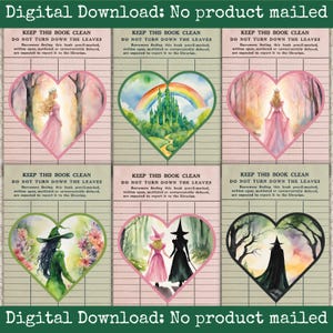 Wicked Inspired Vintage bibliotheekkaart Ephemera set DIY plakboekkaarten collage afdrukbare Defying Gravity Glinda Elphaba Oz decoupage musical