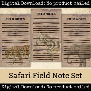Safari Feld Notizen Printable Kit Vintage Tier Abenteuer Ephemera für Reise Sammelalben und Junk Journals