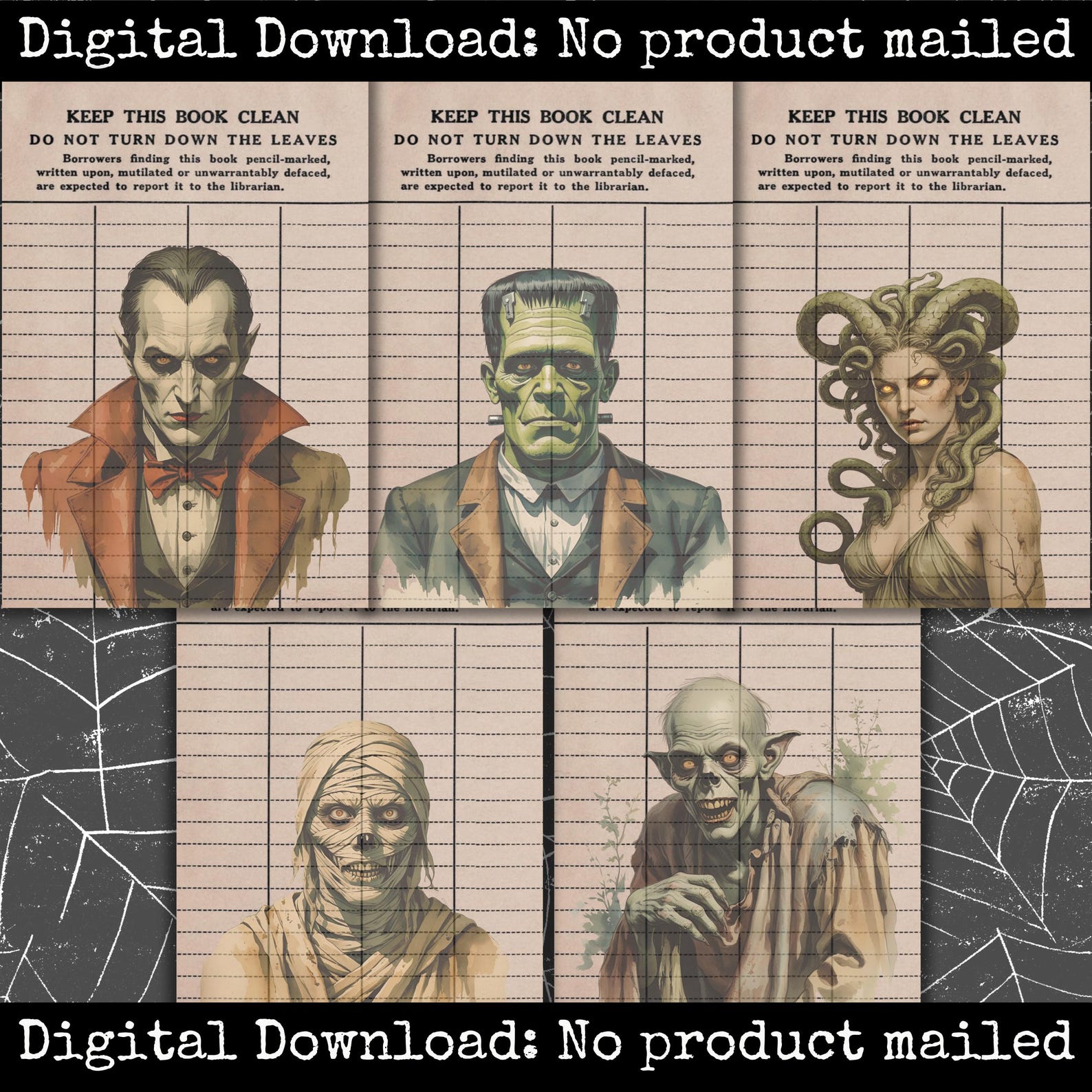 Classic Monster Library Cards Printable Vintage Ephemera for Scrapbooks ...