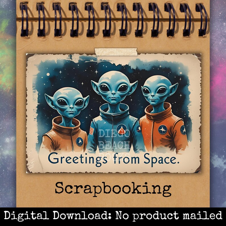 Spaceman Postcards Greetings From Space Postcards Printable Retro Alien Ephemera for ...